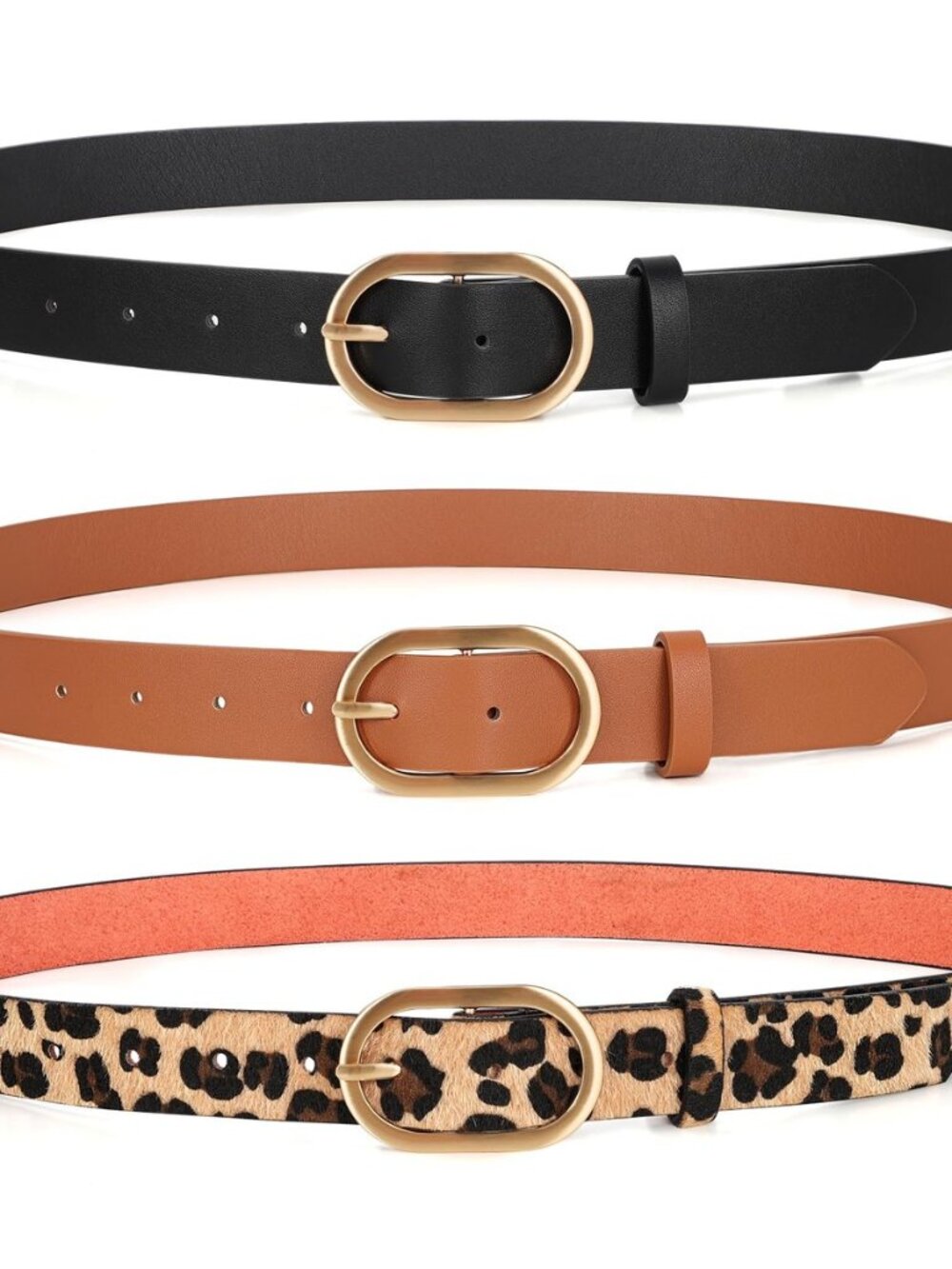 3 Pack Plus Size Women's Leather Belts for Jeans Pants Dress Fashion Gold Buckle